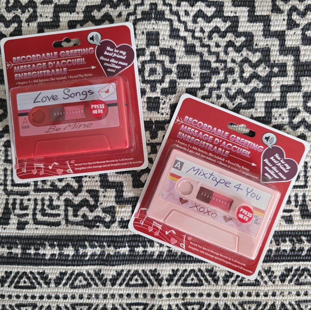 Valentine Recordable Greeting "cassette tapes" set of 2 different designs